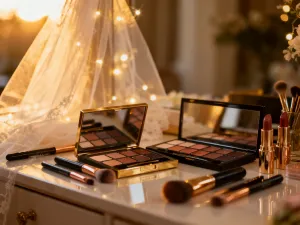 Luksusowy kosmetyk obok tańszego zamiennika na marmurowym blacie, prezentujące porównanie produktów w minimalistycznym wnętrzu.