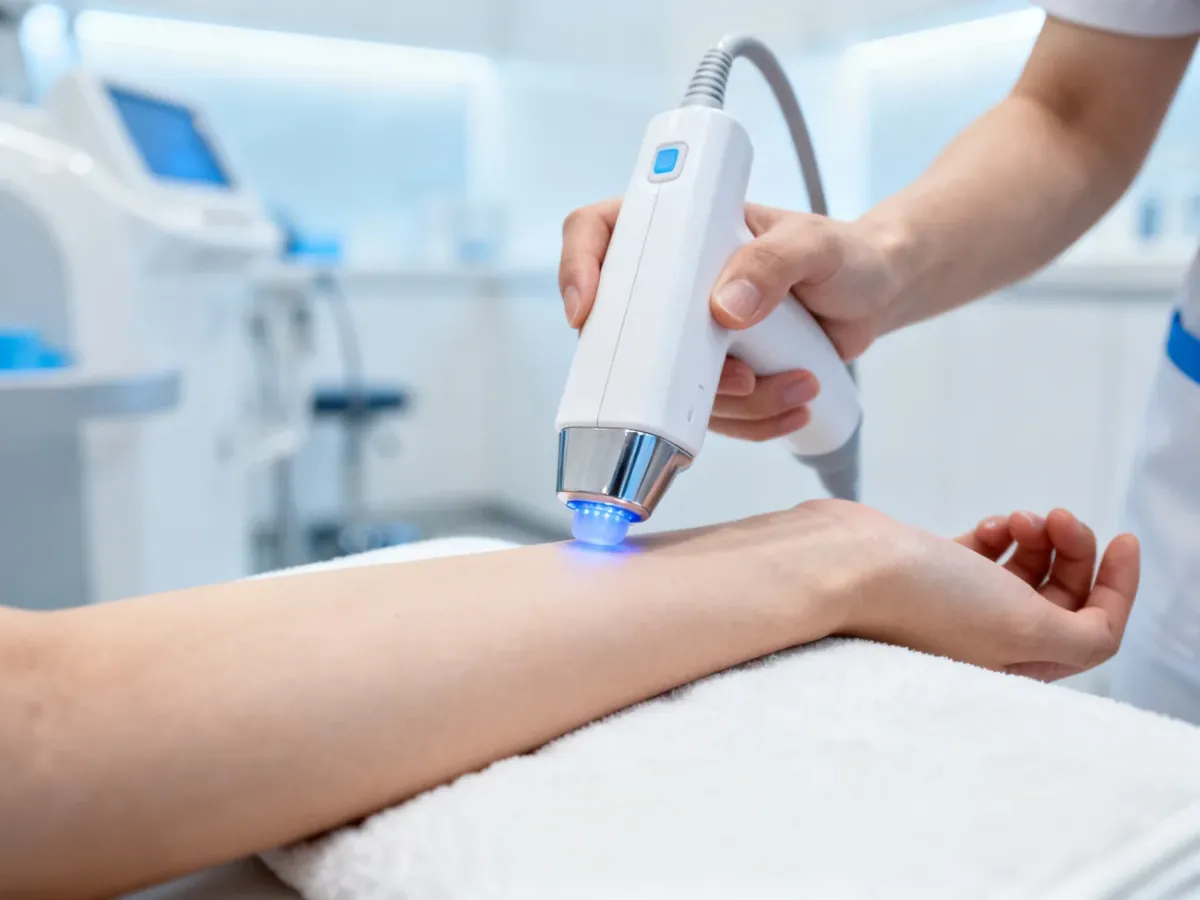 Zabieg depilacji laserowej z chłodzoną głowicą urządzenia